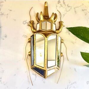 Rhino Beetle Unicorn Gold Mirrored Bug Insect Wall Hang Art Moody Insect 13x11"